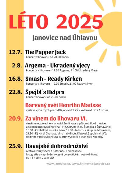 Plakát na koncert Janovice nad Úhlavou 2. 8. 2025